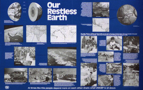 這張海報裡有許多國家地理雜誌所拍的照片，主題是「永不休息的地球」 'Our restless earth' poster