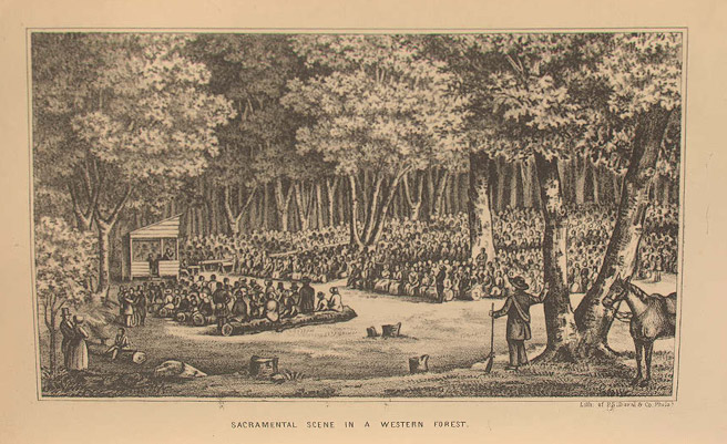 An outdoor sermon in a forest
