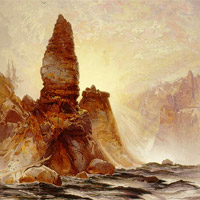 Moran's painting of The Tower of Tower Falls, Yellowstone