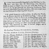 Interior page from Poems on Various Subjects, Religious and Moral, 1773.