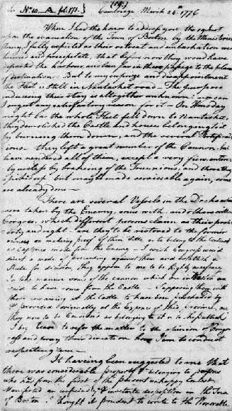 Letter from George Washington to Continental Congress, March 24, 1776.
