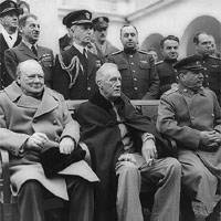 Crimean Conference--Prime Minister Winston Churchill, President Franklin D. Roosevelt, and Marshal Joseph Stalin at the palace in Yalta, where the Big Three met.