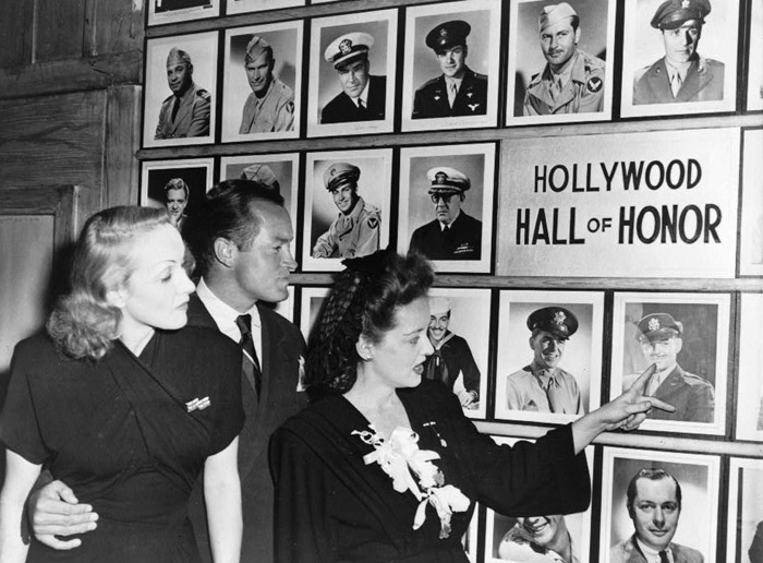 Marlene Dietrich, Bob Hope, and Bette Davis, 1943.