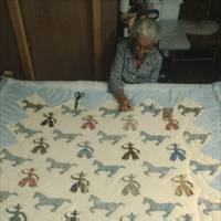 Bertha Marion works on her Cowboy quilt, August 1978.