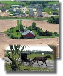 位於賓夕法尼亞州田園保護區的一家農場和一駕阿米士的簡易馬車