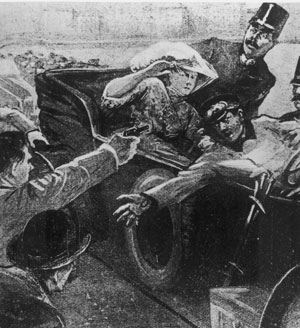 奧地利弗蘭茨·斐迪南大公和夫人在1914年6月28日巡視波
斯尼亞薩拉熱窩時，被泛斯拉夫民族主義組織刺殺，從而引發第一次世界大戰。