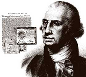 George Washington and examples of Revolutionary War currency