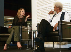 Public discussion on all kinds of topics ? personal, cultural, political ? is the lifeblood of democracy. Above: Nigerian Nobel-prize winner Wole Soyinka at a Swiss book fair.