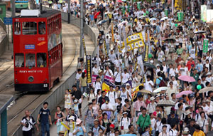 Democracy as hope: In 2006, 20,000 people marched in Hong Kong carrying banners reading 