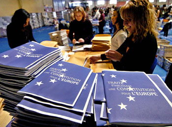 As democracies become stable, they permit more freedoms. When French voters were given the right to vote by referendum on the proposed European Constitution (here being mailed to them in May 2005), they expressed their binding opinion by rejecting it.