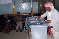 As democracy expands worldwide, so does the ballot box. Above: Yemeni voter.