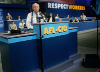John Sweeney, head of the U.S. federation of labor organizations, AFL-CIO, addresses a meeting. Trade unions are still important interest groups.