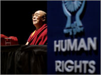 The Dalai Lama, the spiritual leader of Tibet, speaks at a human rights conference in New Delhi, India.  