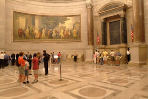 Visitors line up to see the Constitution at the National Archives.