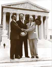 This group of lawyers (left to right, George E.C. Hayes, Thurgood Marshall, and James M. Nabrit) surmised that appealing to the courts was the most likely way to achieve the political goal of abolishing segregation. Marshall later became a Supreme Court justice.