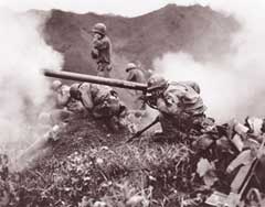 U.S. infantry fire against North Korean forces invading South Korea in 1951.
