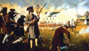 Artist's depiction of the first shots of the American Revolution.