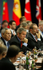 布什總統、
鮑威爾國務卿在2002年11月21日的北約首腦會議開幕式上
