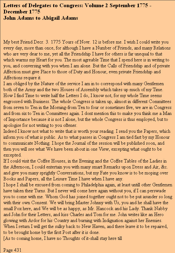 約翰寫給阿比蓋爾的信, 1775 年 Letter from John to Abigail, 1775 