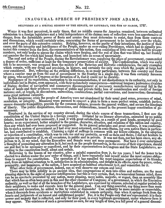 約翰亞當斯的就職演說 John Adams's inaugural address 