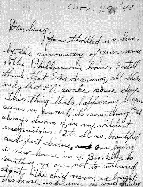 'Letter from Jennie Bernstein to Leonard Bernstein, November 29, 1943.'