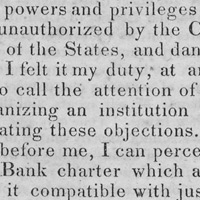 傑克森在否決銀行法案時對參議員提出的說明 Jackson's comments to the Senate when he vetoed (rejected) the bank bill. 