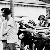 Photograph of U.S. Army troops at Central High School, Little Rock, Arkansas.