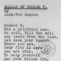 Draft of Langston Hughes's poem about Booker T. Washington