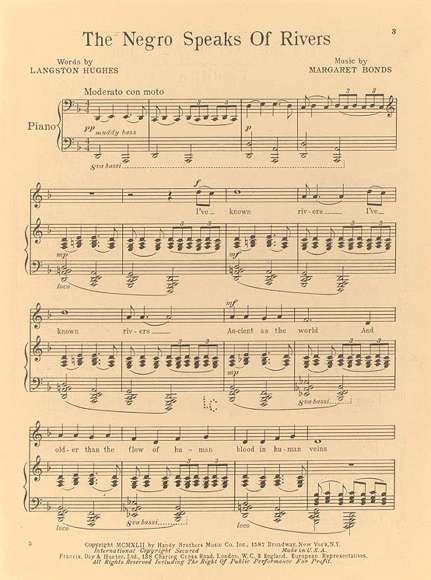 Sheet music for 'The Negro Speaks of Rivers' by Langston Hughes and Margaret Bonds