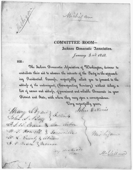 The Jackson 傑克森民主聯盟尋找其他民主黨人投票給傑克森 The Jackson Democratic Association was looking for other Democrats to vote for Jackson. 