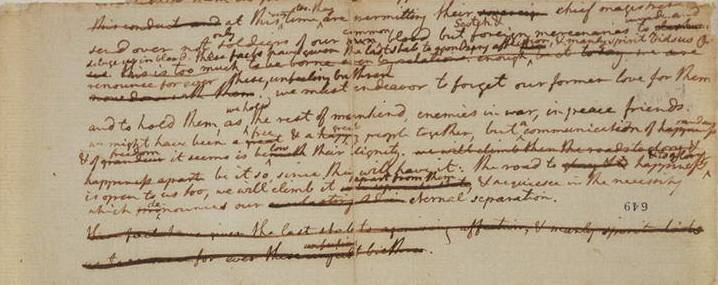 A fragment from earliest known draft of the Declaration of Independence.