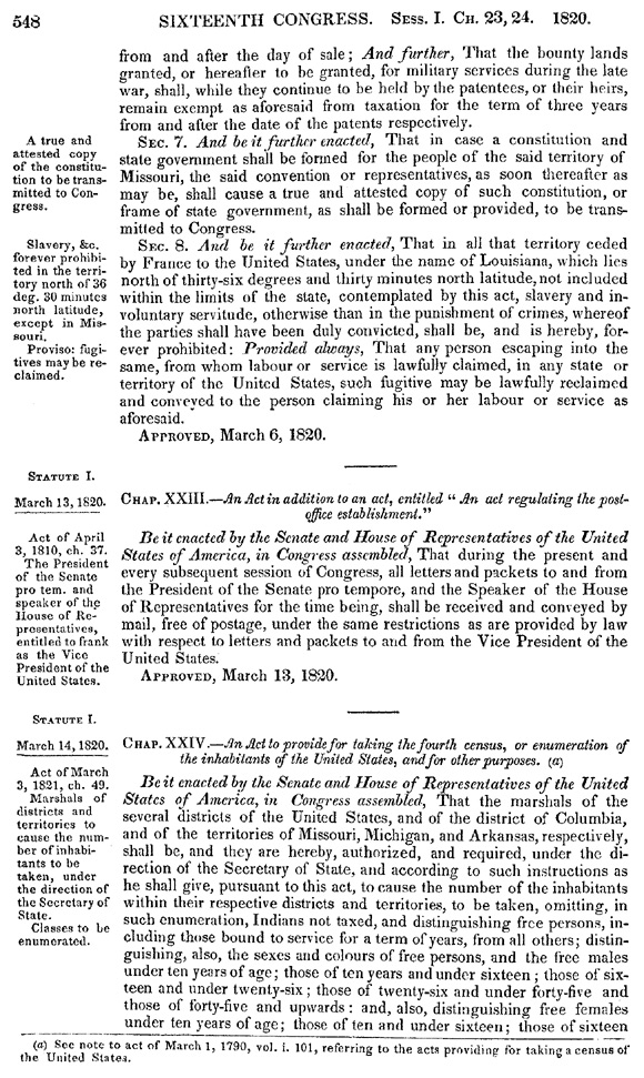 承認緬因州與密蘇里州為美國正式一州的法案 The act admitting Maine and Missouri as states 
