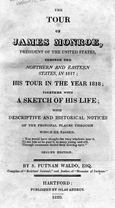描述詹姆士門羅總統旅程的書籍首頁 Opening page of a book describing the tour of James Monroe 
