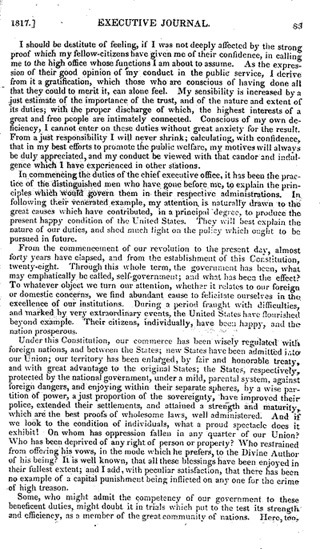 門羅就職演說的開端 Beginning of James Monroe's first inaugural speech 