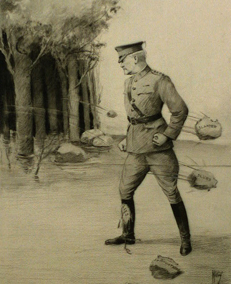 Cartoon of Pershing being pelted