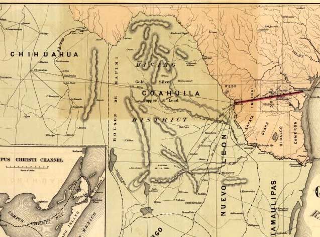 大雷恩河（Rio Grande River）成為德州西南方和墨西哥的邊界線。 The Rio Grande River forms the border between southwest Texas and Mexico.