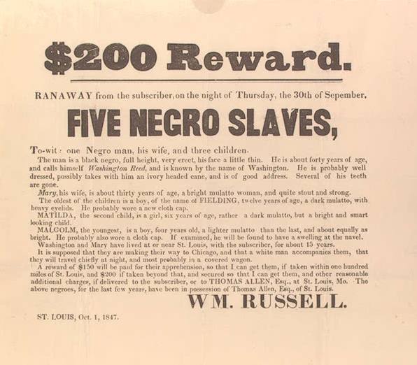'$200 Reward. Ran away from the subscriber ... Five Negro Slaves.'