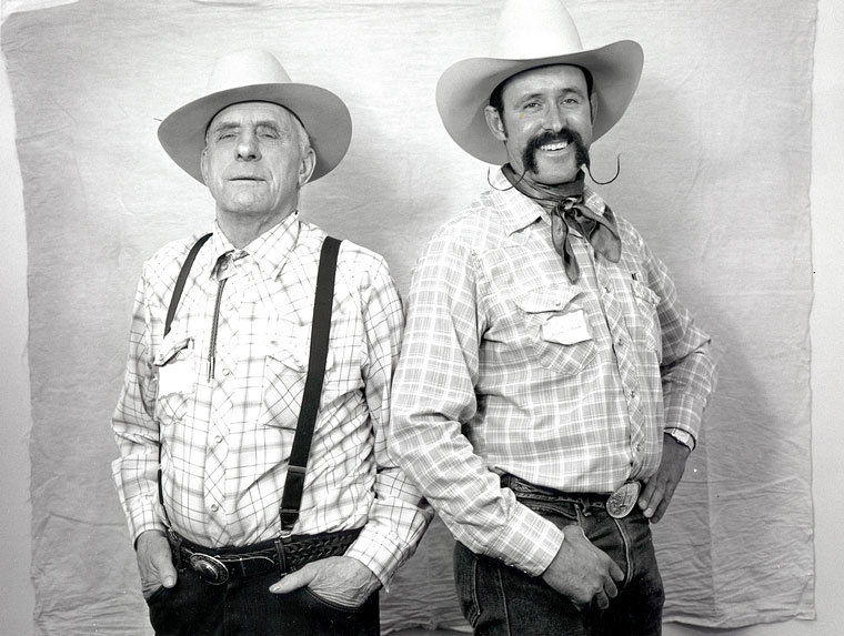 Photo of father and son cowboy poets Harold and Bill Lowman