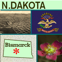 graphic map, flower and images of North Dakota