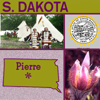 graphic map, flower and images of South Dakota