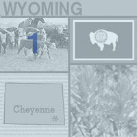 graphic map, flower and images of Wyoming