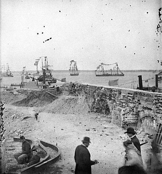 Charleston, S.C., Federal squadron dressed with flags for the anniversary of Maj. Robert Anderson's surrender in 1861