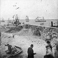 Charleston, S.C., Federal squadron dressed with flags for the anniversary of Maj. Robert Anderson's surrender in 1861