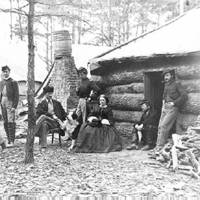 Brandy Station, Va. Officers and a lady at headquarters of 1st Brigade, Horse Artillery, 1864.
