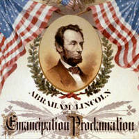 Color image of Abe Lincoln with Emancipation Proclamation text