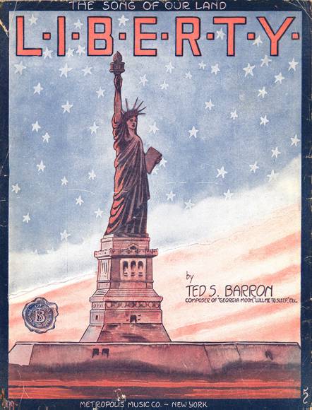 The cover of the sheet music to the song 'Liberty' by Ted S. Barron