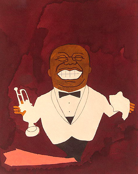 A full-length caricature of Louis Armstrong