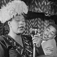 Portrait of Ella Fitzgerald, Dizzy Gillespie, Ray Brown, Milt (Milton) Jackson, and Timmie Rosenkrantz, Downbeat, New York, N.Y