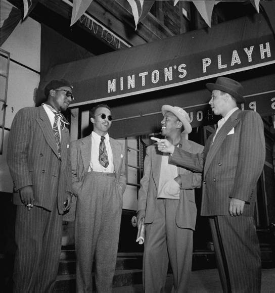 Thelonious, McGhee, Eldridge, and Hill, 1947.