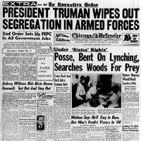 Newspaper headline from the Chicago Defender, July 31,1948.